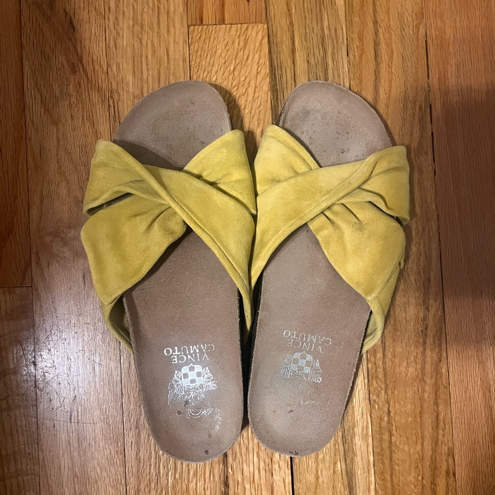 Vince Camuto Yellow Suede Twist Slide Mules